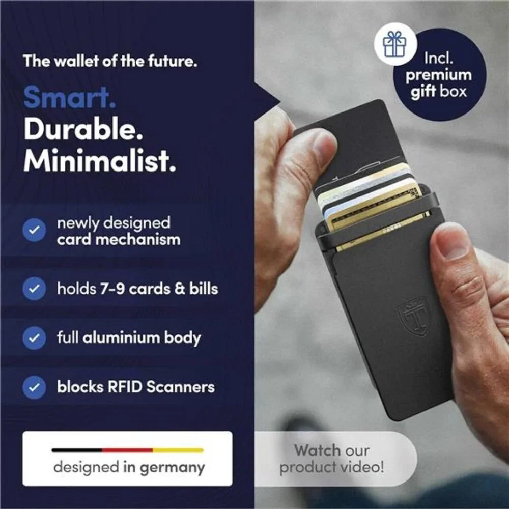 Aluminum Card Holder RFID Blocking Slim Wallet for Men with Money Clip